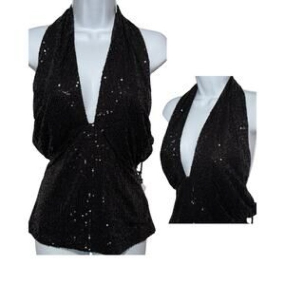 Astr Black Sequin Halter Top